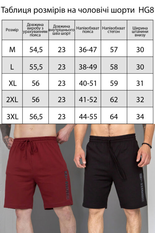 Розмірна таблиця чоловічі шорти HG8